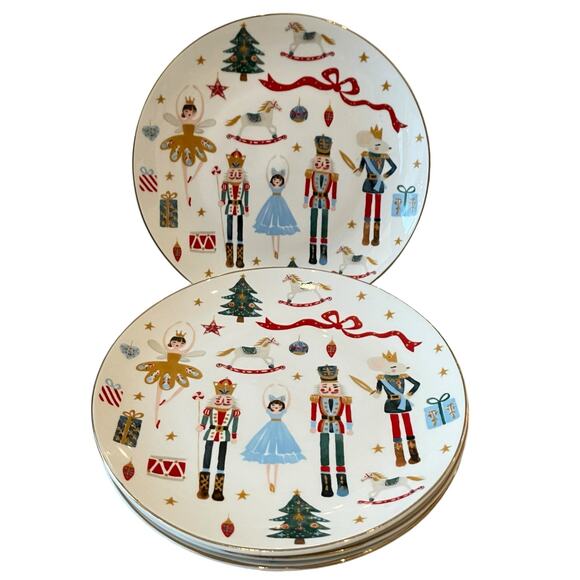 Grace Teaware NUTCRACKER BALLET Salad Plates 8in Set of 4 Christmas Holiday New - Picture 1 of 12